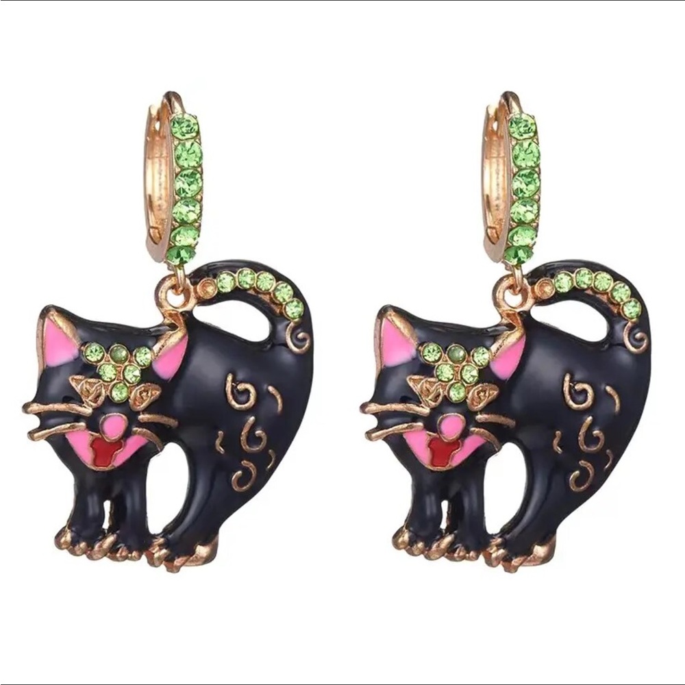Spooky Halloween Black Cat Earrings